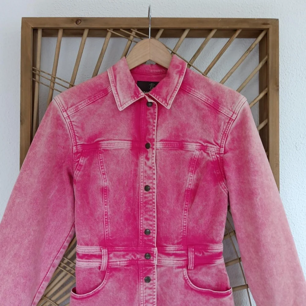 Roberto Cavalli Pink Acid Washed Denim Western Style Long Sleeve Mini Dress - Picture 6 of 13